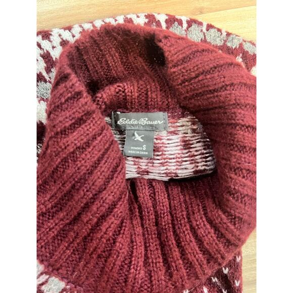 Eddie Bauer Vintage Wool Blend Cranberry Fair Isle Sweater Women’s sz small - Picture 2 of 7